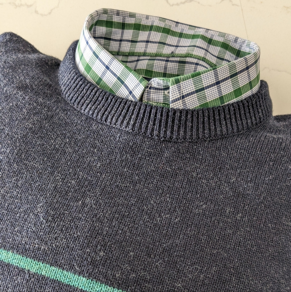 Boys Brooks Brothers Blue and Green Sweater & Button Down Shirt Set Sz Medium